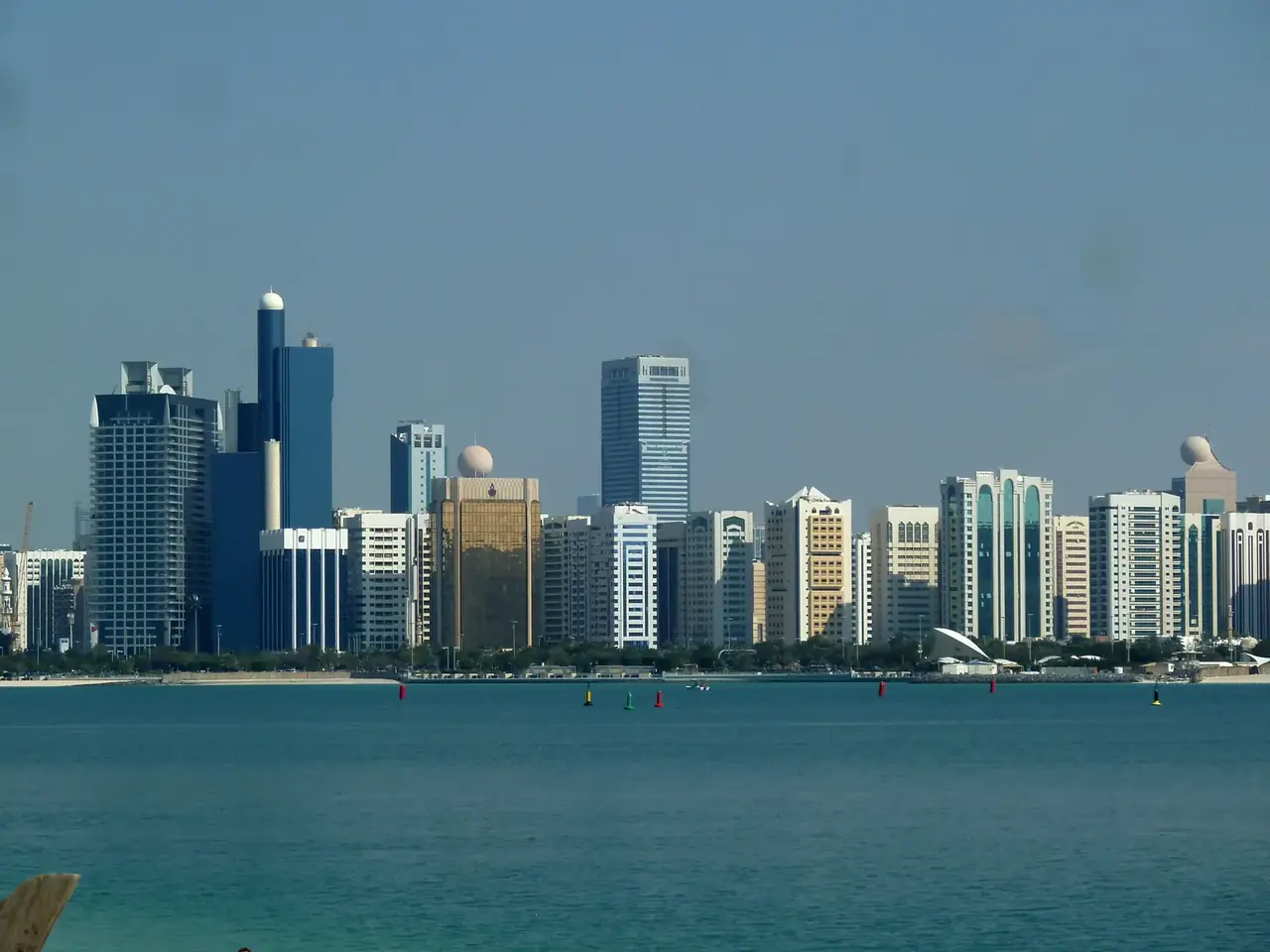 Abu Dhabi skyline across the Corniche waters