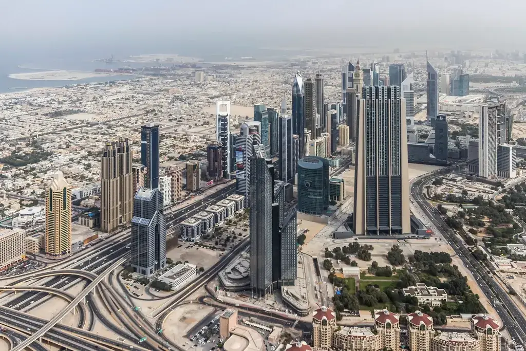 Aerial view of Business Bay and Sheikh Zayed Road interchanges