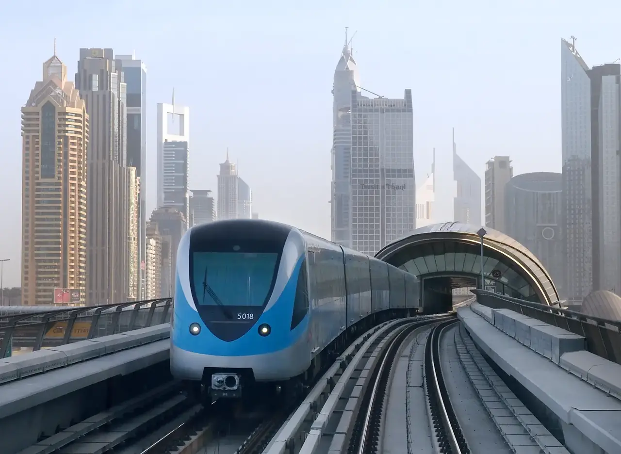 Dubai Metro train on the elevated red line